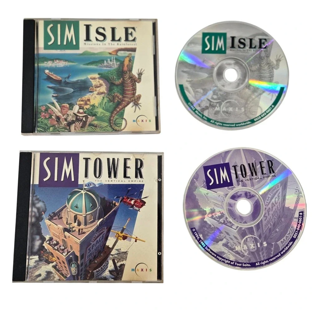 SimTower Sim Isle PC Game Lot Maxis Vintage 1995 Windows 3.1 95 Made in USA CIB